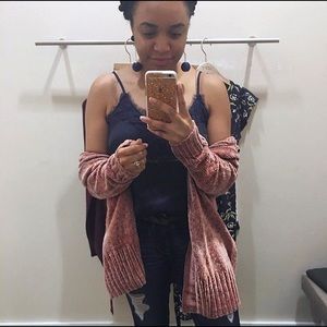 Loft Chenille Dusty Pink Open Cardigan